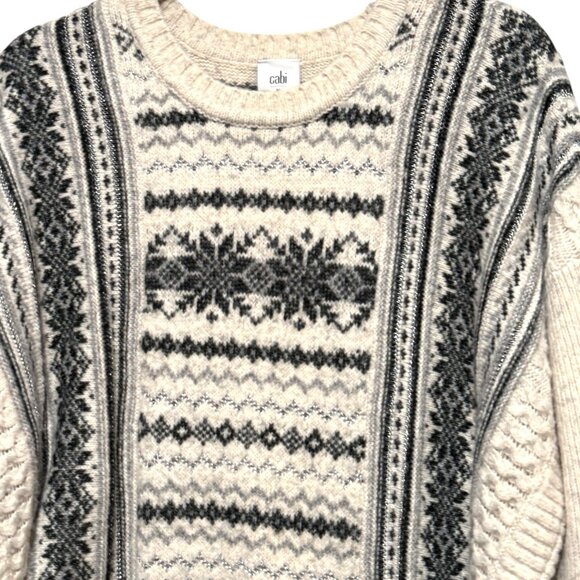 Cabi Chalet Fair Isle Oatmeal Sweater Style Snowflake Womens Size Medium - Picture 5 of 11